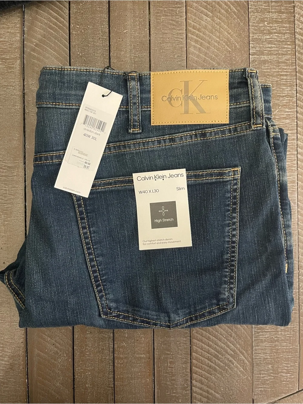 Calvin Klein Jeans Men’s Slim Stretch Denim — Dark Blue 40x30